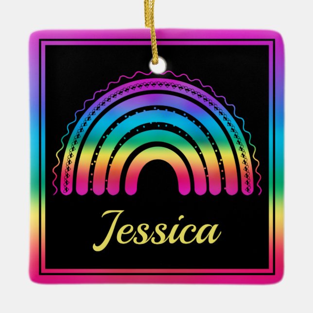 Farbenfrohe Boho Rainbow Throw Kissen Keramikornament (Vorderseite)