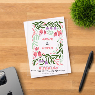 Farbenfrohe Boho Retro-Äste und Blume Hochzeit Acryleinladungen