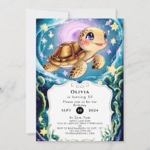 Farbenfrohe Boho Unterwasserschildkröte Geburtstag Einladung