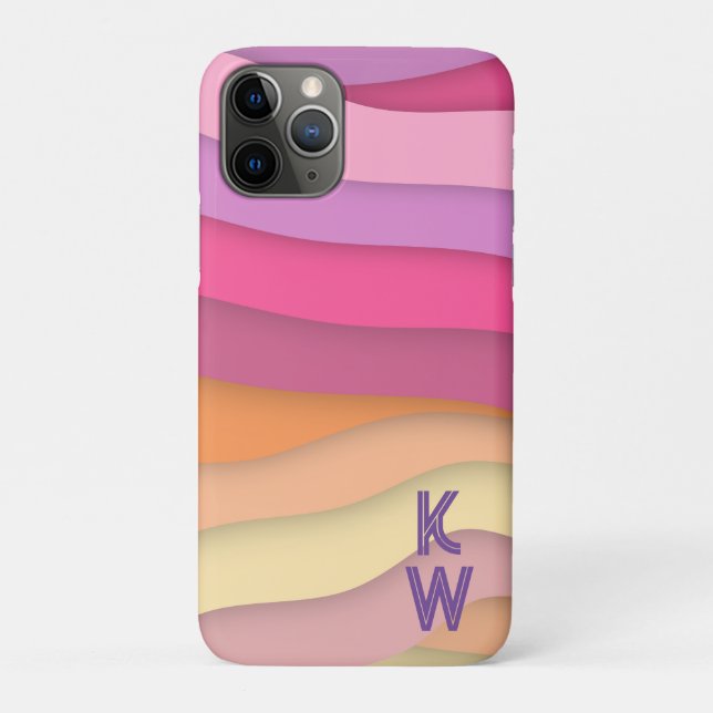 Farbenfrohe Boho Wavy Strips Monogramm zwei Buchst Case-Mate iPhone Hülle (Rückseite)