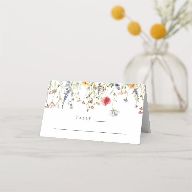 Farbenfrohe Boho-Wildblumen-Hochzeit Platzkarte (Vorderseite)