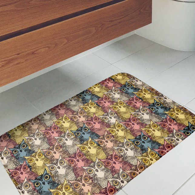 Farbenfrohe Boho Woodland Owl Muster Badematte (Owl Pattern Bath Mat)