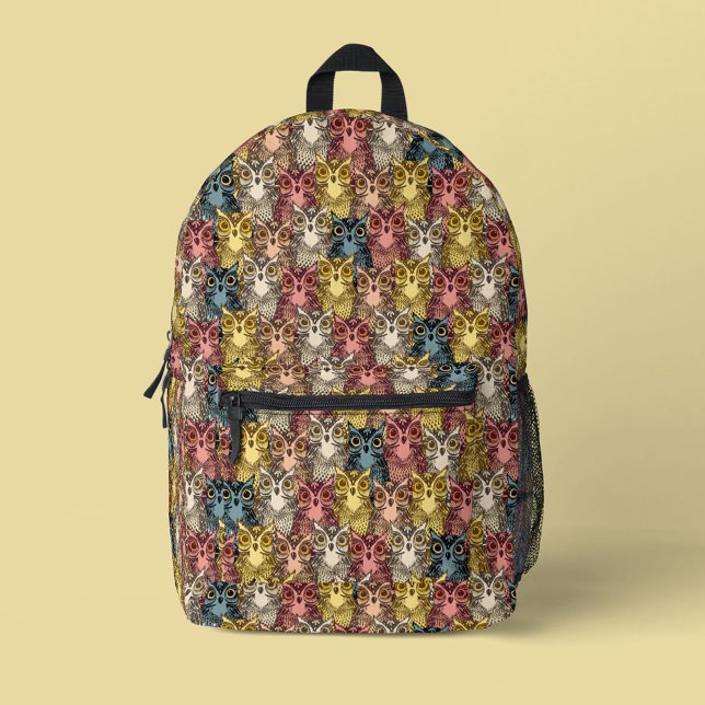 Farbenfrohe Boho Woodland Owl Muster Bedruckter Rucksack (Many Owls Pattern Backpack)