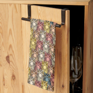 Farbenfrohe Boho Woodland Owl Muster Geschirrtuch