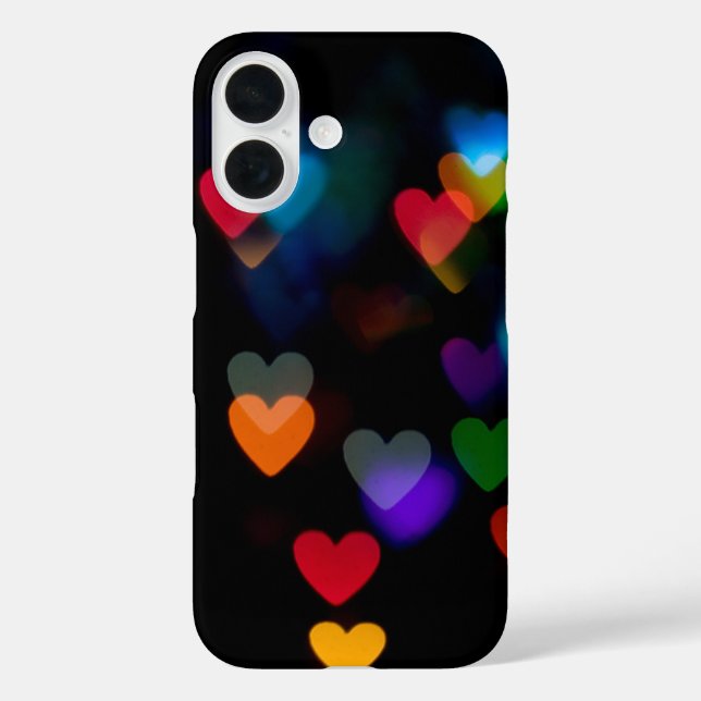 Farbenfrohe Bokeh Herzlichter auf schwarz Case-Mate iPhone Hülle (Rückseite)