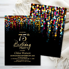 Farbenfrohe Bokeh-Partylichter 75. Geburtstagsfeie Einladung