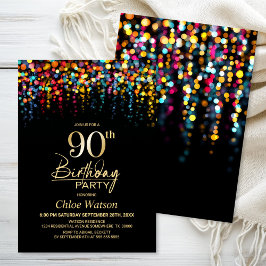 Farbenfrohe Bokeh-Partylichter 90. Geburtstagsfeie Einladung
