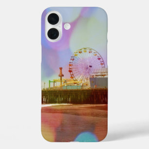 Farbenfrohe Bokeh Santa Monica Pier iPhone 16 Plus Hülle