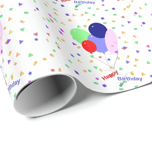 Farbenfrohe Bollons und Confetti Geschenkpapier (Rolleneckpunkt)