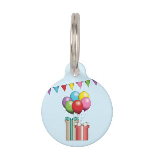 Farbenfrohe Bollons und Geschenke auf blau Haustiermarke