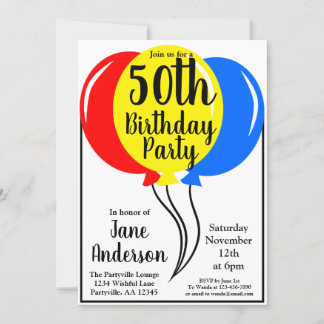 Farbenfrohe Bollons zum Geburtstag im 50. Party Einladung