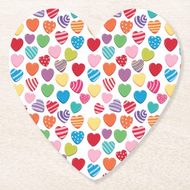 farbenfrohe Bonbon Valentinstag Herz Muster  Untersetzer (Vorderseite)