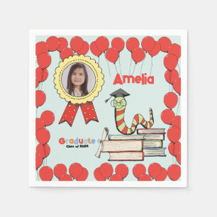 Farbenfrohe Bookworm Kids Graduation Party Serviette