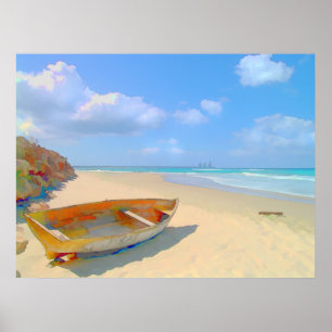 Farbenfrohe Boote auf der Karibikinsel Poster