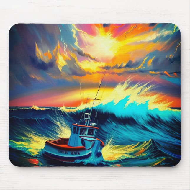 Farbenfrohe Bootszene Mousepad (Vorne)