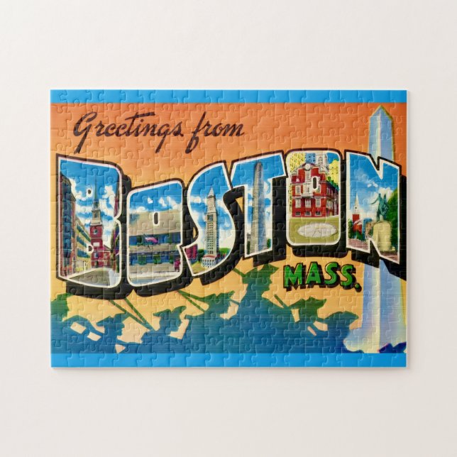 Farbenfrohe Boston Postcard 11x14 Puzzle (Horizontal)