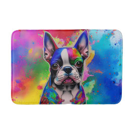 Farbenfrohe Boston Terrier Paint Splashes Badematte