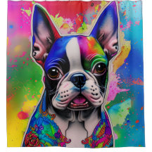 Farbenfrohe Boston Terrier Paint Splashes