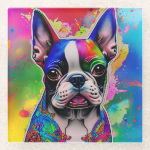 Farbenfrohe Boston Terrier Paint Splashes Glasuntersetzer