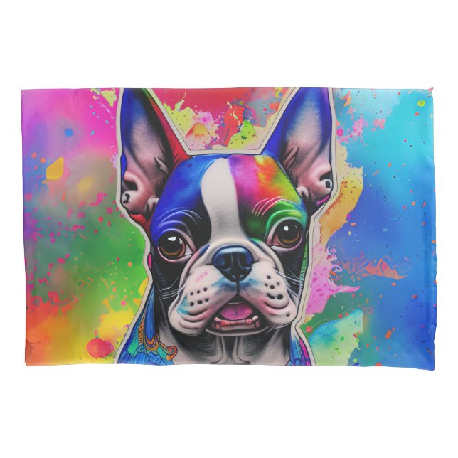 Farbenfrohe Boston Terrier Paint Splashes Kissenbezug (Vorderseite)