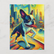 Farbenfrohe Boston Terrier Skateboarding Surreal A