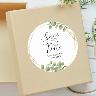 Farbenfrohe Botanische Blätter Hochzeit Save The D Runder Aufkleber