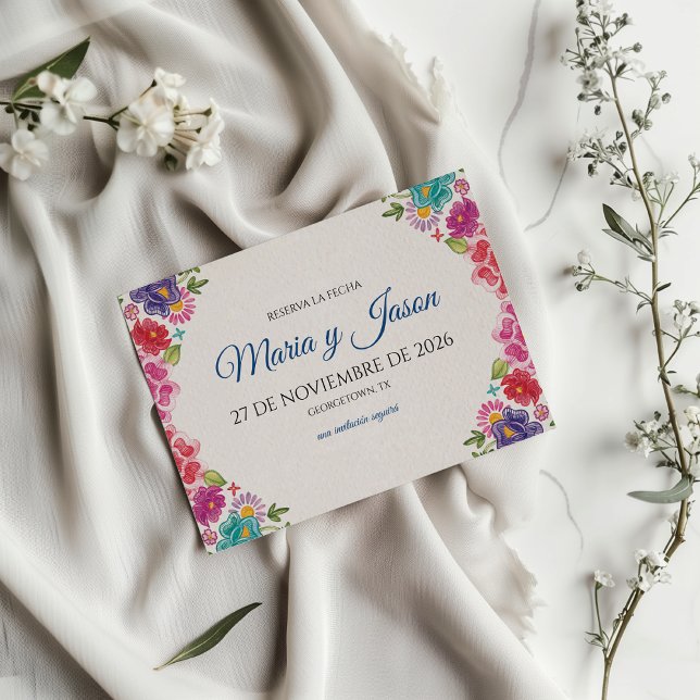 Farbenfrohe botanische Fiesta Spanische Hochzeit Save The Date (Colorful Floral Botanical Fiesta Spanish Wedding Save The Date)