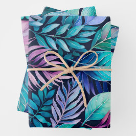 Farbenfrohe Botanische Kunstbekleidung Geschenkpapier Set