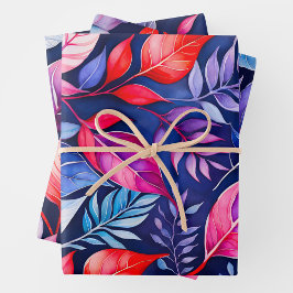Farbenfrohe Botanische Kunstbekleidung Geschenkpapier Set