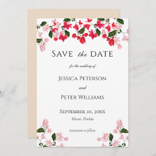 Farbenfrohe Bougainvillea Save the Date Karte