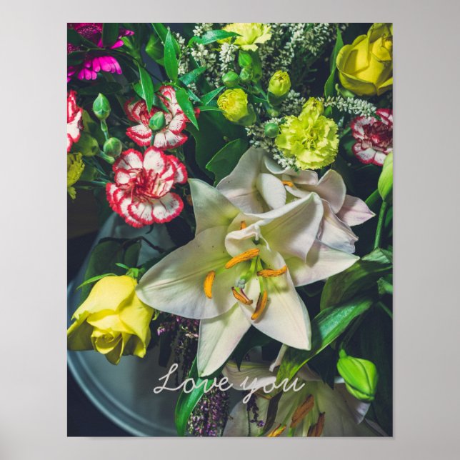 Farbenfrohe Bouquet mit Lilie Poster (Vorne)