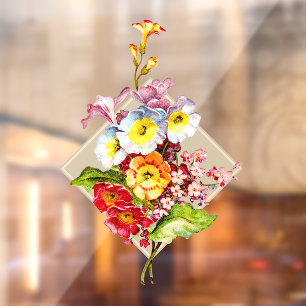 Farbenfrohe Bouquet Vintag Blumenstrauß Art Primro Fensteraufkleber