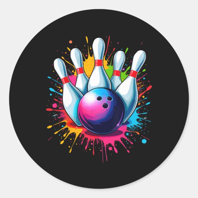 Farbenfrohe Bowling Art Runder Aufkleber (Vorderseite)
