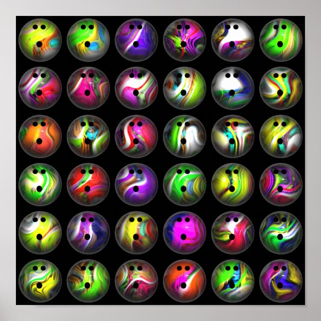 Farbenfrohe Bowling Balls Poster (Vorne)