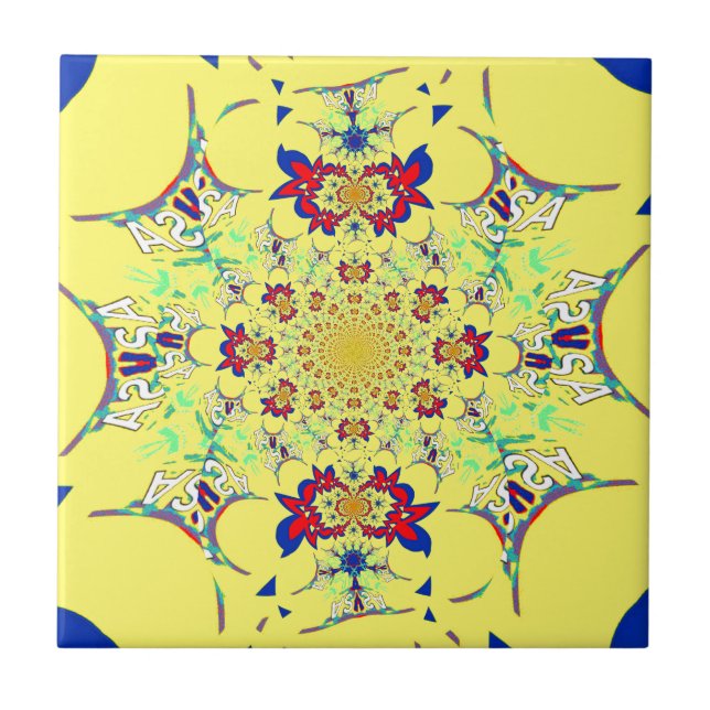 Farbenfrohe braune Damaskus Design Art Print Fliese (Vorderseite)