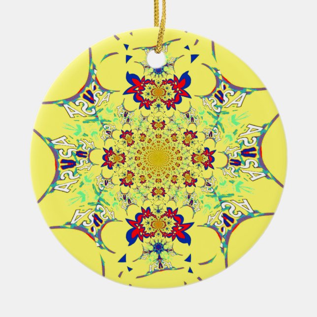 Farbenfrohe braune Damaskus Design Art Print Keramikornament (Vorne)