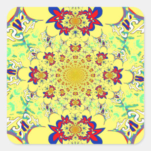 Farbenfrohe braune Damaskus Design Art Print Quadratischer Aufkleber