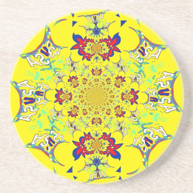Farbenfrohe braune Damaskus Design Art Print Sandstein Untersetzer (Vorne)