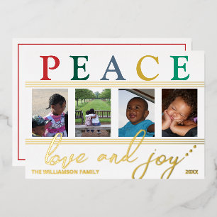 Farbenfrohe Briefe 4 Foto Chic Peace Liebe Joy Gol Folien Feiertagskarte