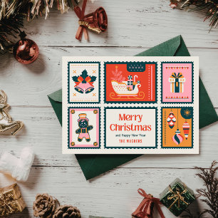 Farbenfrohe Briefmarke Frohe Weihnachtsgrüße Feiertagskarte