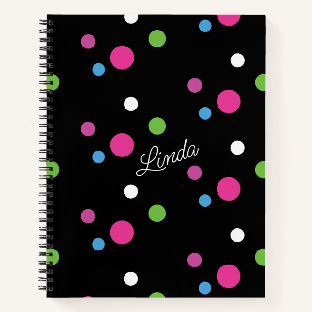 Farbenfrohe Bright Dots Name Journal Notizbuch (Vorderseite)