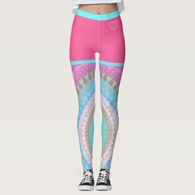 Farbenfrohe Bright Hippie Circle Pattern Pink Blau Leggings (Vorderseite)