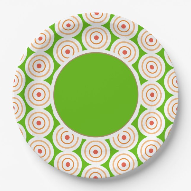 Farbenfrohe Bright Lime Green Tiled Art Center Cir Pappteller (Vorderseite)