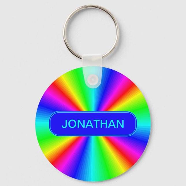 Farbenfrohe Bright Rainbow Personalisiert Schlüsselanhänger (Vorderseite)