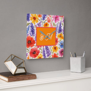 farbenfrohe Bright Summer Blumengarten blühen Quadratische Wanduhr