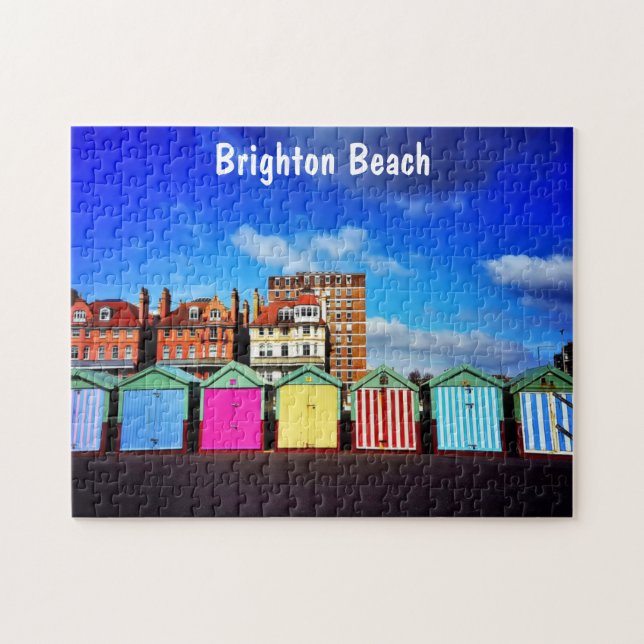 Farbenfrohe Brighton Beach Huts Puzzle (Horizontal)