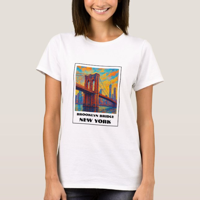 Farbenfrohe Brooklyn Bridge NYC Reise T-Shirt (Vorderseite)