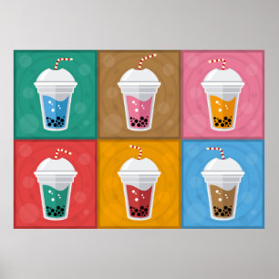 Farbenfrohe Bubble Tee-Packung Poster