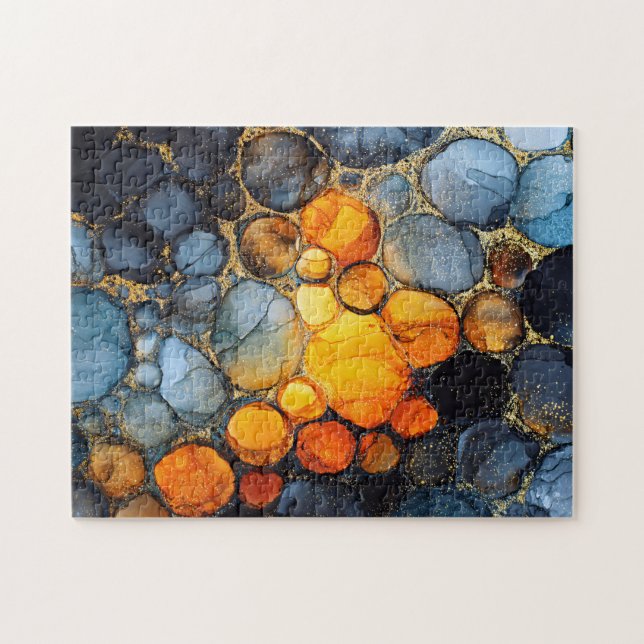 Farbenfrohe Bubble Textur mit Gold Fluid Art Puzzle (Horizontal)