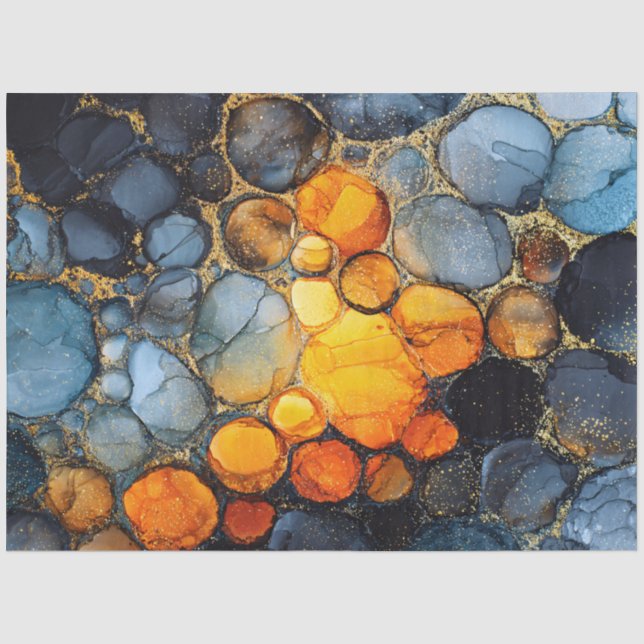 Farbenfrohe Bubble Textur mit Gold Fluid Art Seidenpapier (Vorderseite)